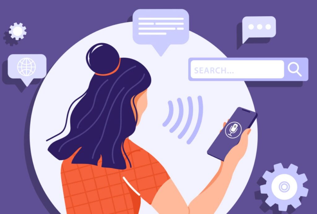an illustration of a person using a voice assistant for search 